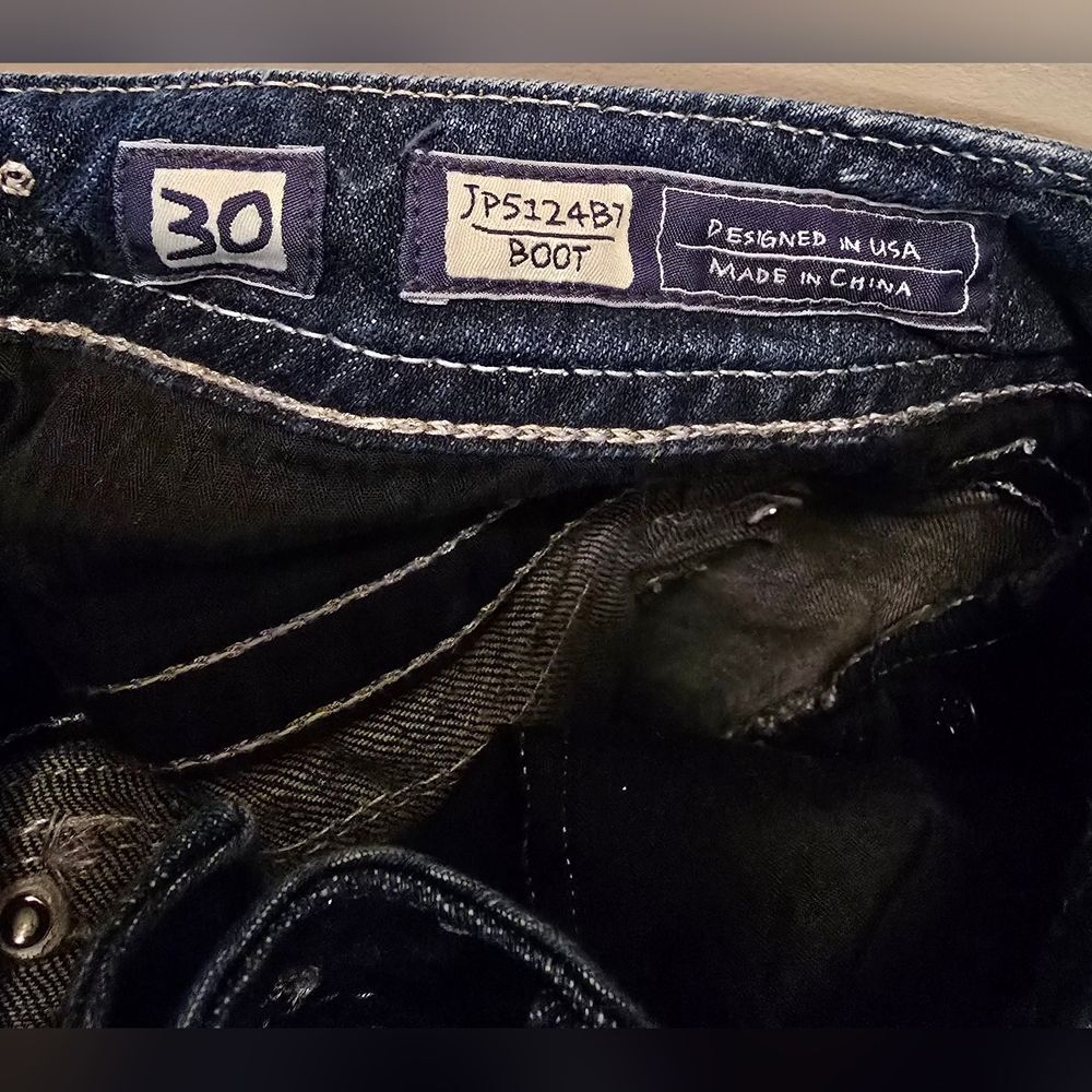 Miss Me Blue Boot Cut Jeans with Silver Accents 30x33 1/2 - Picture 2 of 6